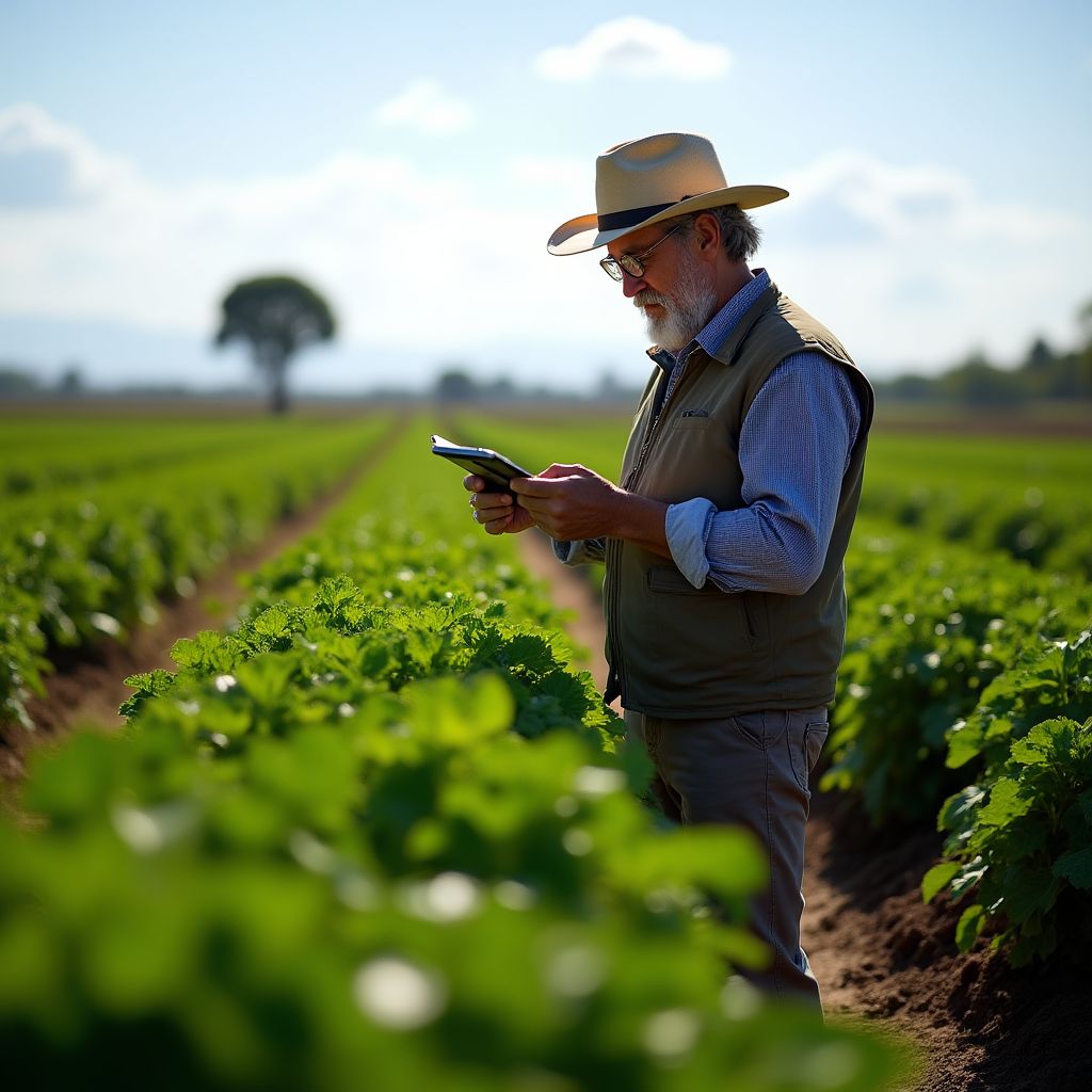 Empresario junto a campo agrícola